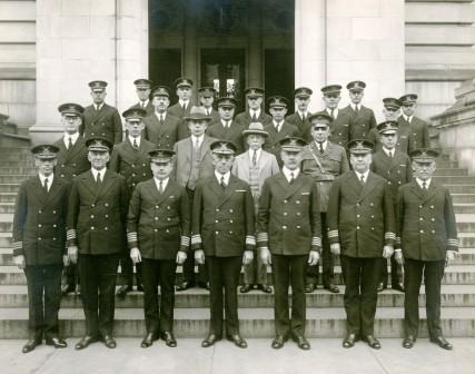 7. Commandant Billard posing with his staff in Washington, DC. (Coast Guard Collection) 7. Commandant Billard posing with his staff in Washington, DC. (Coast Guard Collection)
